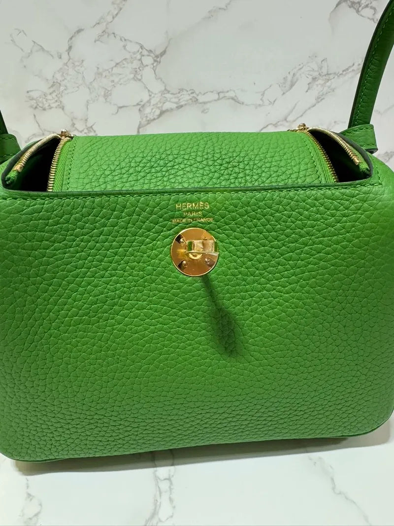 ❤️Hermes 迷你 Lindy 包 Vert Yucca GHW B 郵票