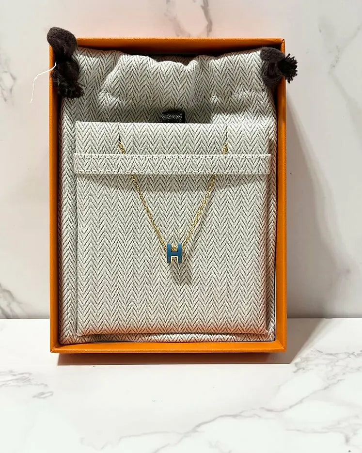 ❤️愛馬仕迷你 Pop H 項鍊 GHW 藍色牛仔