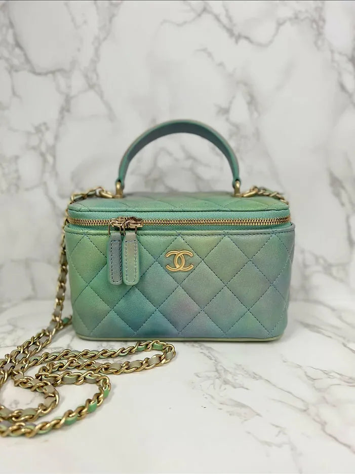 ❤️Chanel 22P Blue Green Small Vanity Chain Top Handle Logo Shoulder Crossbody Bag